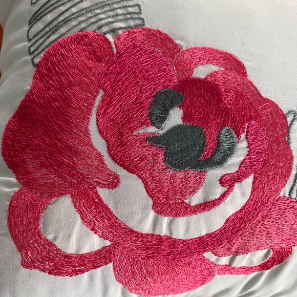 E&E Embroidered Pink Gray Flower Throw Pillow Sofa Bed - Picture 4 of 7